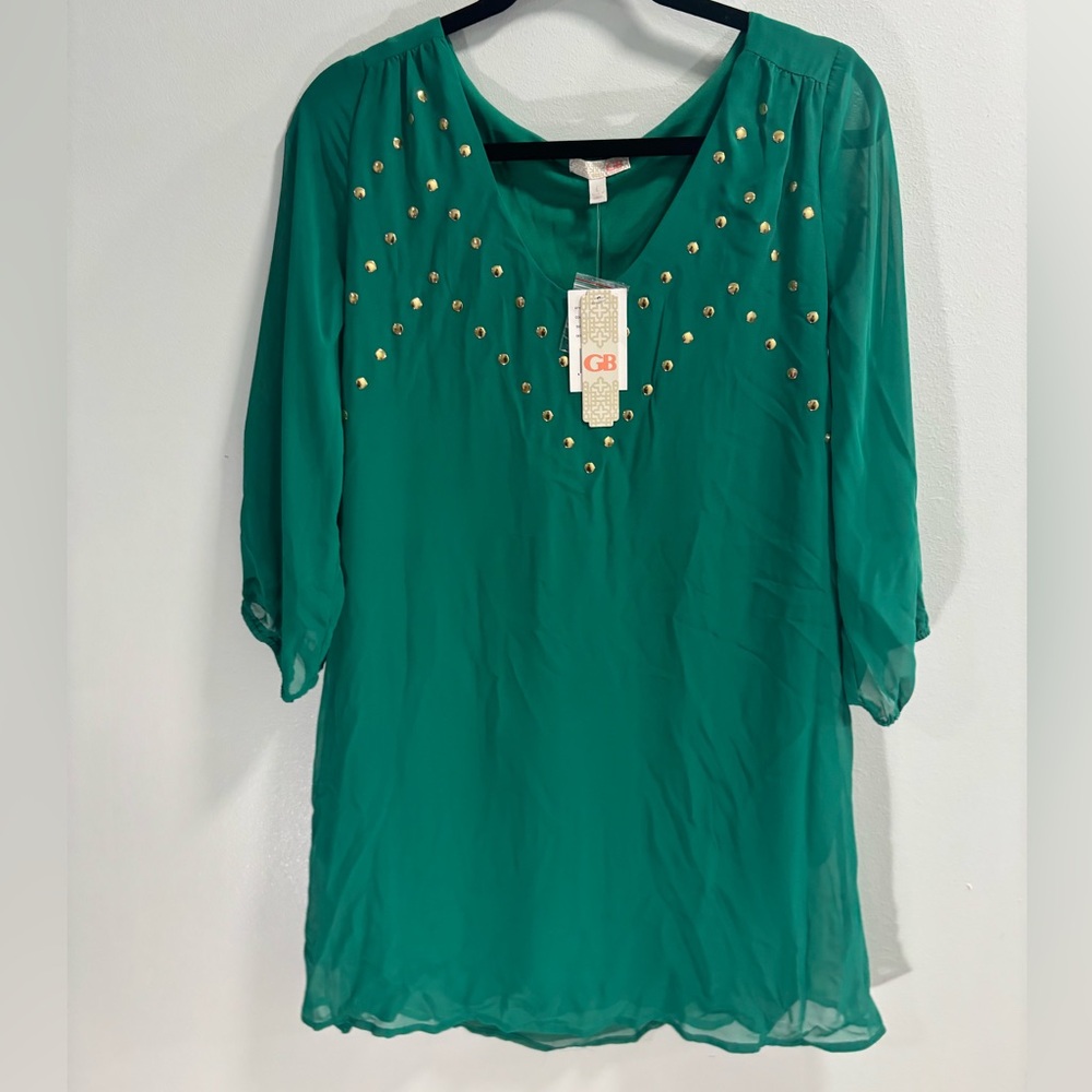 NWT Gianni Bini‎ Green Blouse with Gold Studs Size L